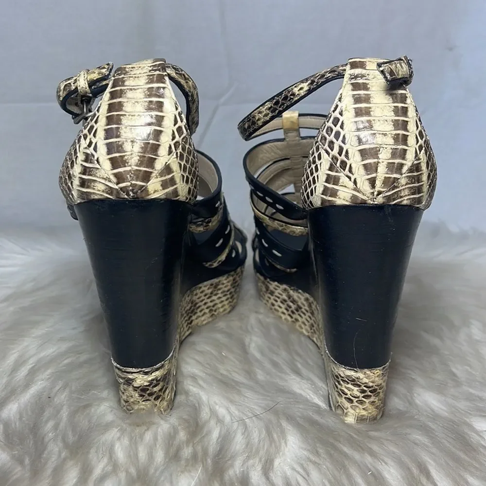 Kors Michael Kors Python /Black Strappy Sandals‎ Sz 7